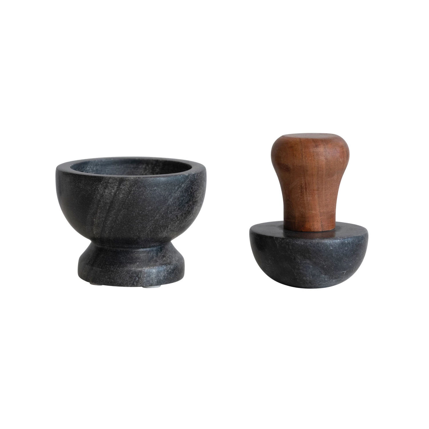 Black Marble and Wood Mortar and Pestle Set
