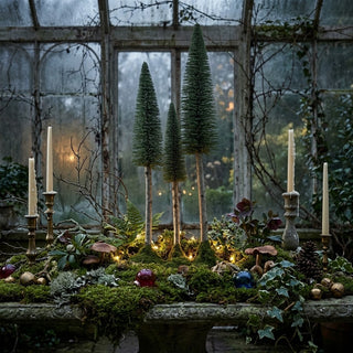 Bottle Brush Trees With Birch Wood Trunks & Moss Base