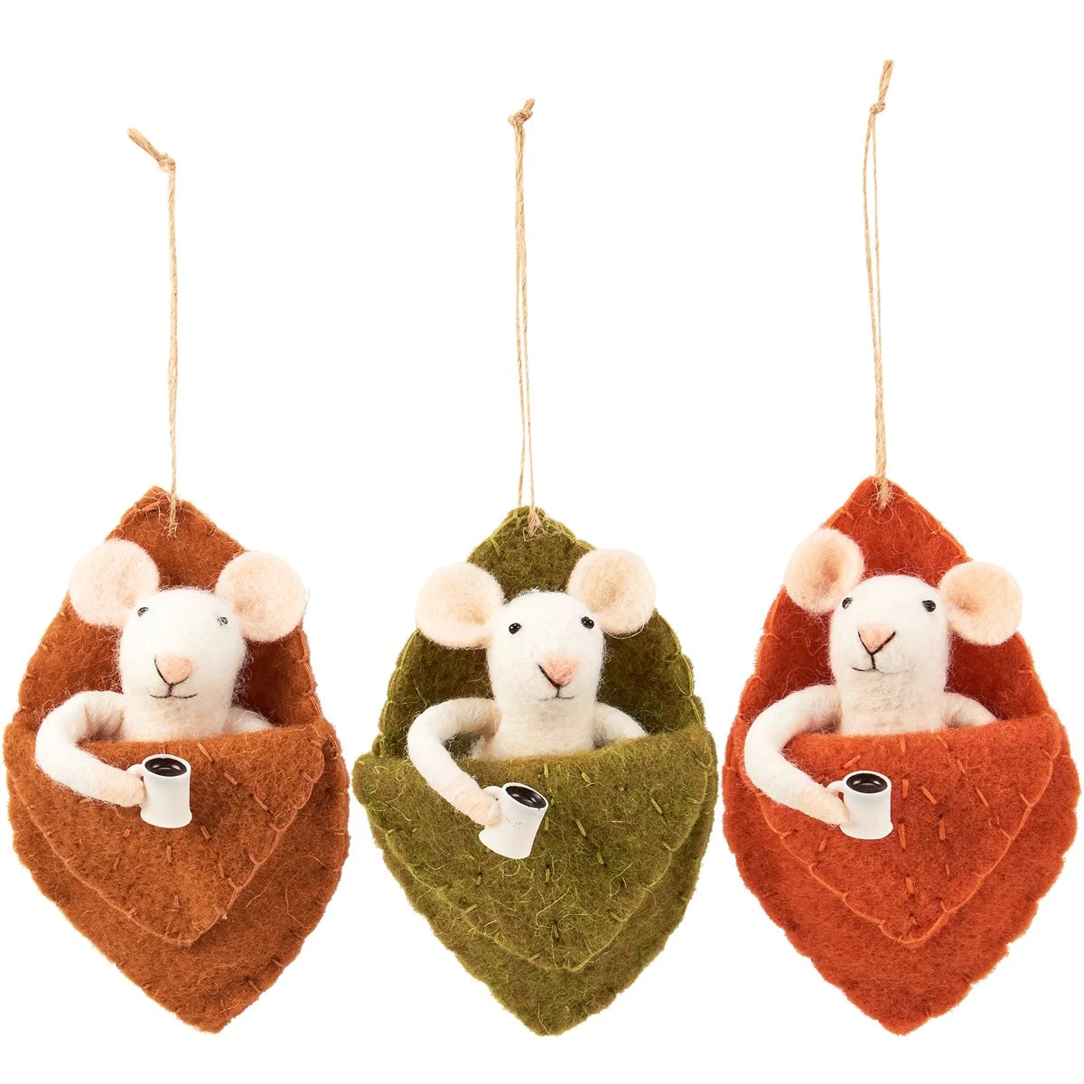 Felt Mouse In Fall Leaf Sleeping Bag Ornament - Choose Color