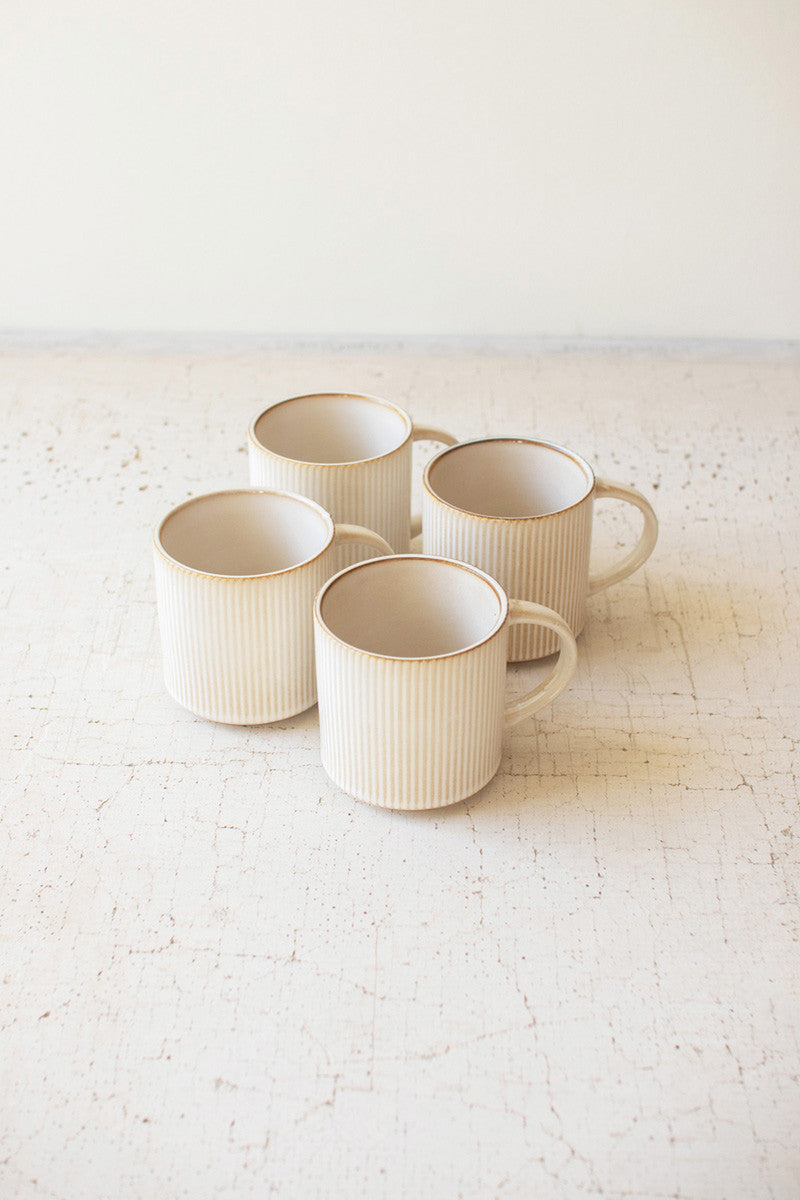 Set of 4 Ceramic Mugs with Ridges