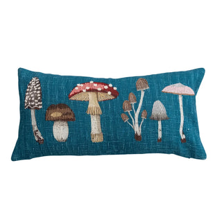 28" Lumbar Pillow with Printed Mushrooms & Embroidery - More coming soon