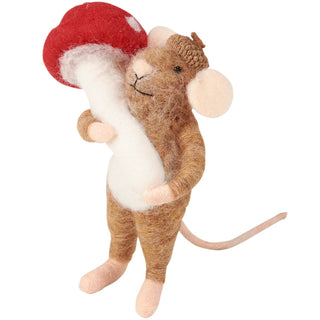 Little Felt Mouse with Red Mushroom Ornament