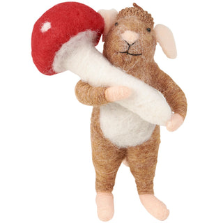 Little Felt Mouse with Red Mushroom Ornament