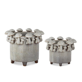 Glazed Ceramic Mushroom Trimmed Flowerpot - Choose Size