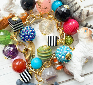 Lenora Dame Must Love Cats Charm Bracelet - Colorful Beads