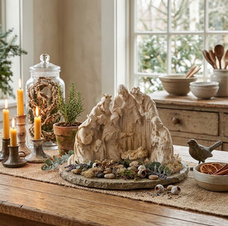 Weathered Cream & Rust Nativity with Wisemen