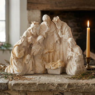 Weathered Cream & Rust Nativity with Wisemen