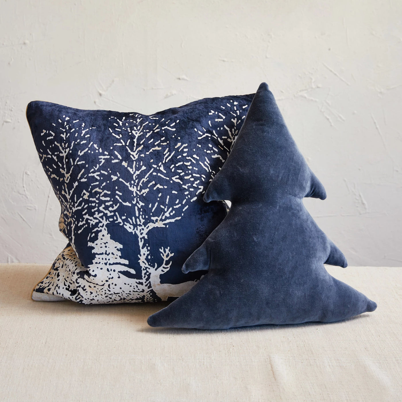 18" Navy Blue Velvet Tree Shaped Pillow