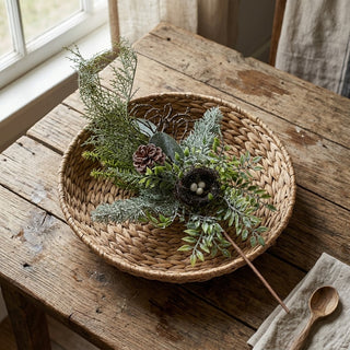 23" Glittered Nest with Mixed Pine Eucalyptus Twig & Pinecone Stem