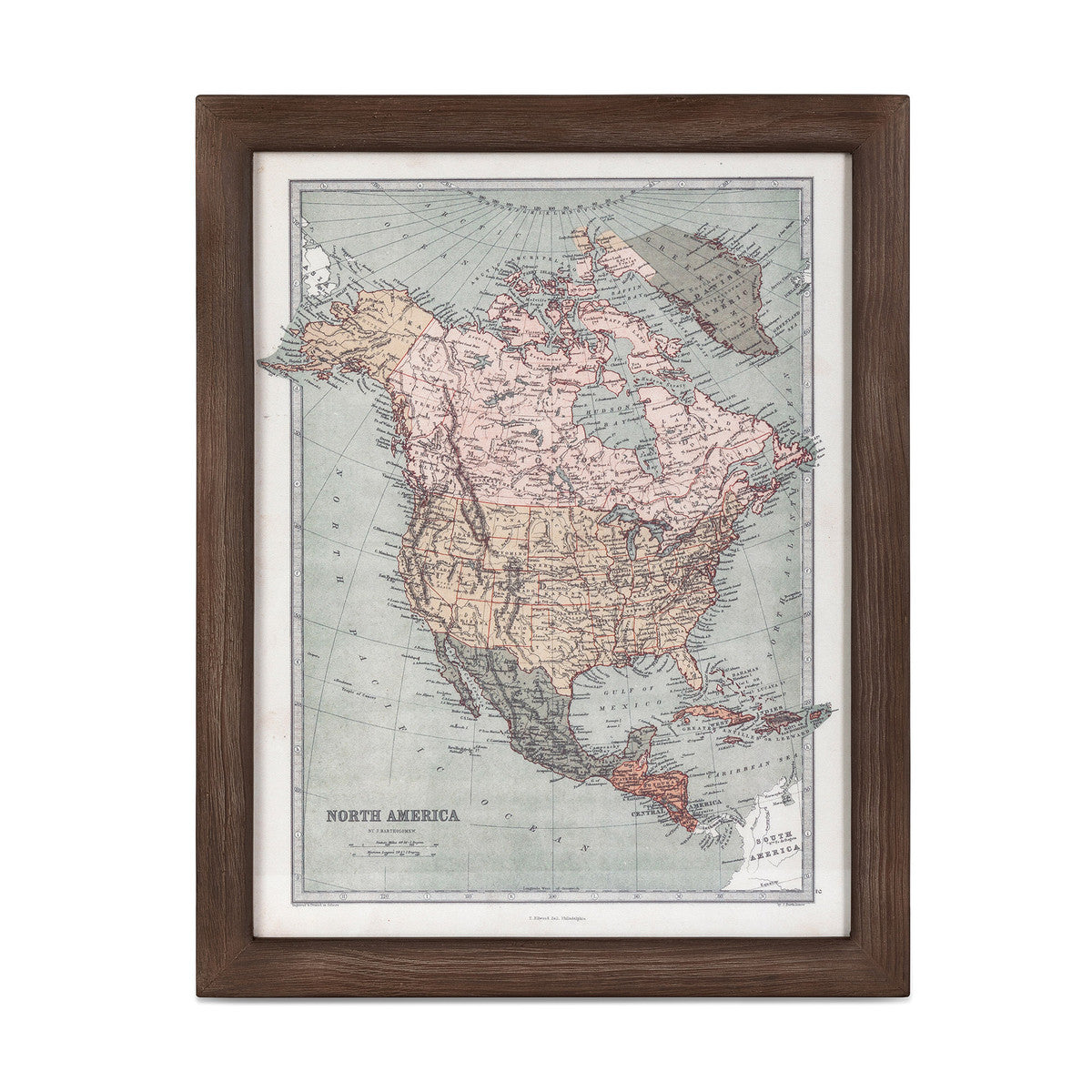 Vintage Style Framed Map of North America