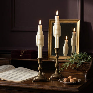 Set of 2 - 9.75" 3D Flame Cream Shimmer Nutcracker Taper Candles