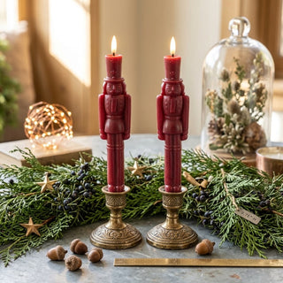 Set of 2 - 9.75" 3D Flame Red Nutcracker Taper Candles