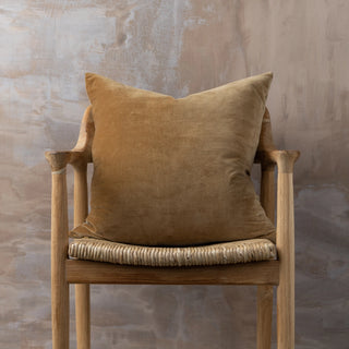 20" Velvet and Linen Nutmeg Pillow with Down Insert