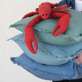 22" Lobster Shaped Pillow with Embroidery and Fringe