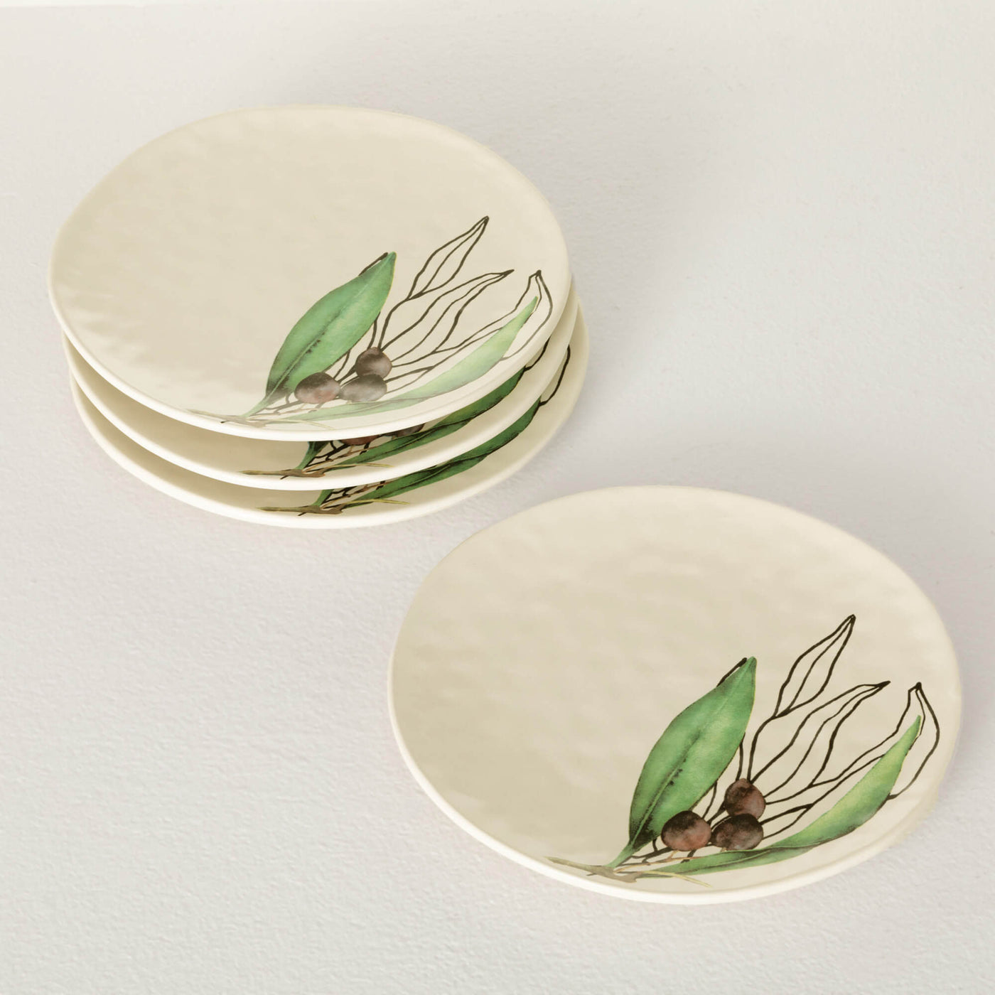 Set of 4 Olive Design Snack Plates