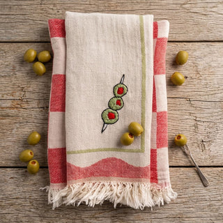 Hand Stitched Kitchen Towel Set - Olives