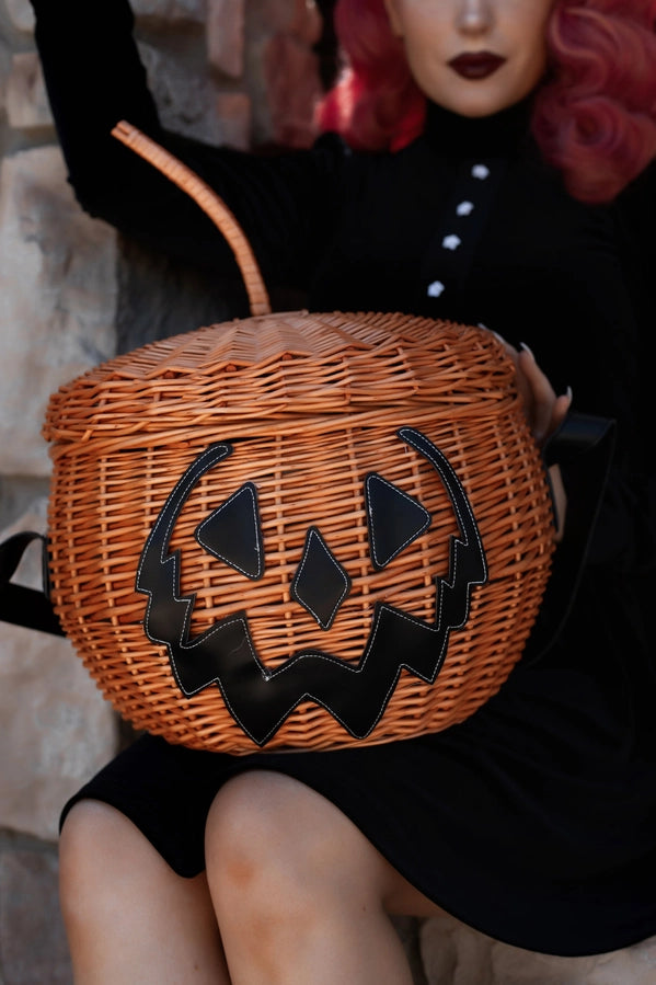 Halloween Hallows Pumpkin Trick or Treating Picnic Basket - Choose Orange or Black