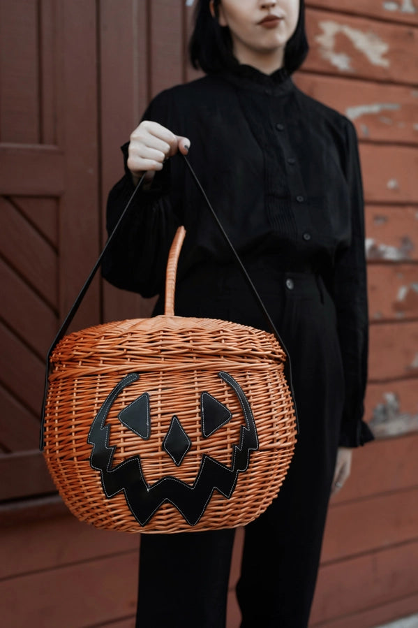 Halloween Hallows Pumpkin Trick or Treating Picnic Basket - Choose Orange or Black