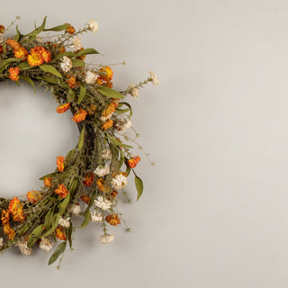 22" Cream & Orange Mini Daisy Wreath