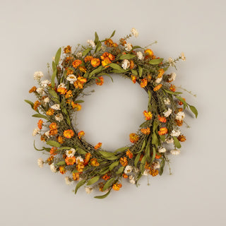 22" Cream & Orange Mini Daisy Wreath