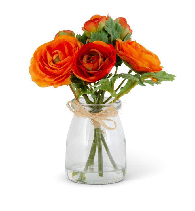Orange Ranunculus Bouquet in Glass Vase
