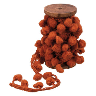Burnt Orange Pom Pom Garland on Wooden Spool