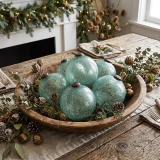 Crackled Teal Green Mercury Glass Round Ornament
