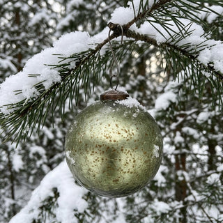 5" Crackled Olive Green Mercury Glass Round Ornament