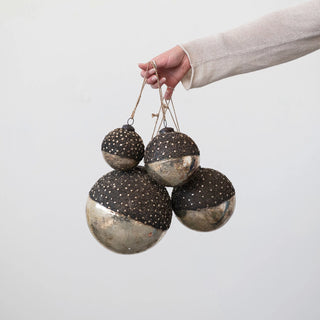 Mercury Glass Ball Dipped Bronze Ornament w/ Stars - Choose Size