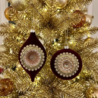 Burgundy Velvet Gold Center Reflector Ornament - Choose Style