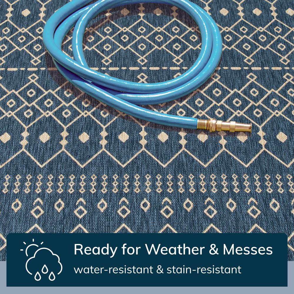 5" x 7" Blue and White Moroccan Indoor Outdoor Blue Flatweave Rug