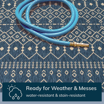 5" x 7" Blue and White Moroccan Indoor Outdoor Blue Flatweave Rug