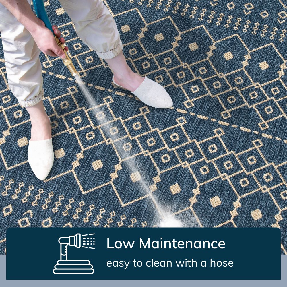 5" x 7" Blue and White Moroccan Indoor Outdoor Blue Flatweave Rug