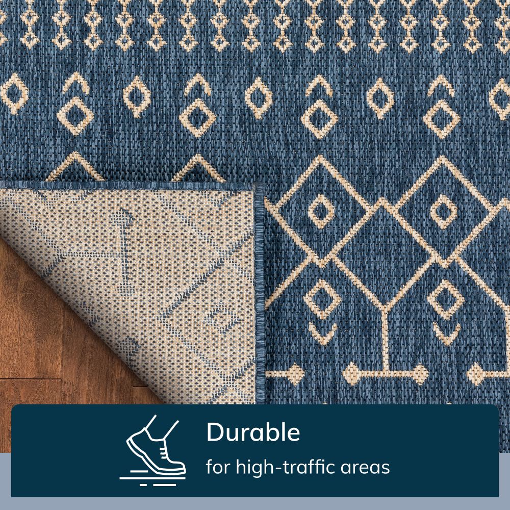 5" x 7" Blue and White Moroccan Indoor Outdoor Blue Flatweave Rug