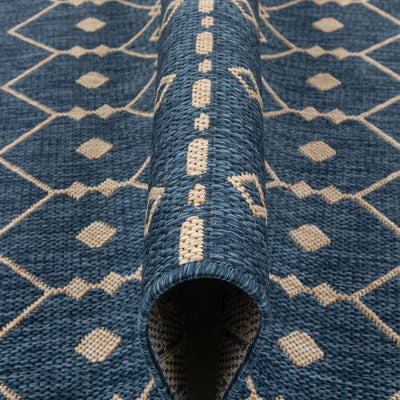 5" x 7" Blue and White Moroccan Indoor Outdoor Blue Flatweave Rug