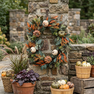 30" Eucalyptus and Pumpkin Oval Autumn Wreath