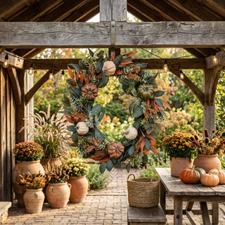 30" Eucalyptus and Pumpkin Oval Autumn Wreath