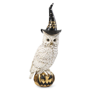 14" White and Gold Owl w/Witch Hat on Gold Jack O Lantern