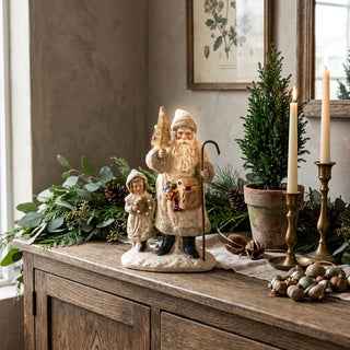 Paper Mache Santa with Tree and Child