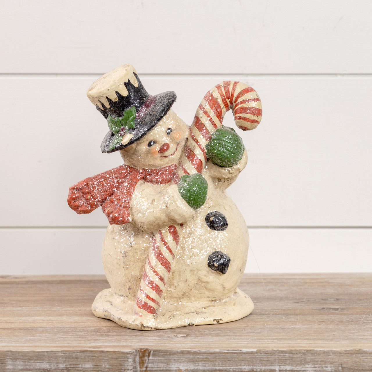 Vintage Style Paper Mache Snowman with Candy Cane