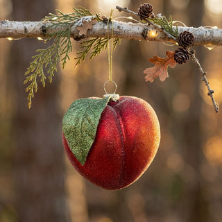 Hand-Painted Glass Peach Ornament with Glitter and Sugar