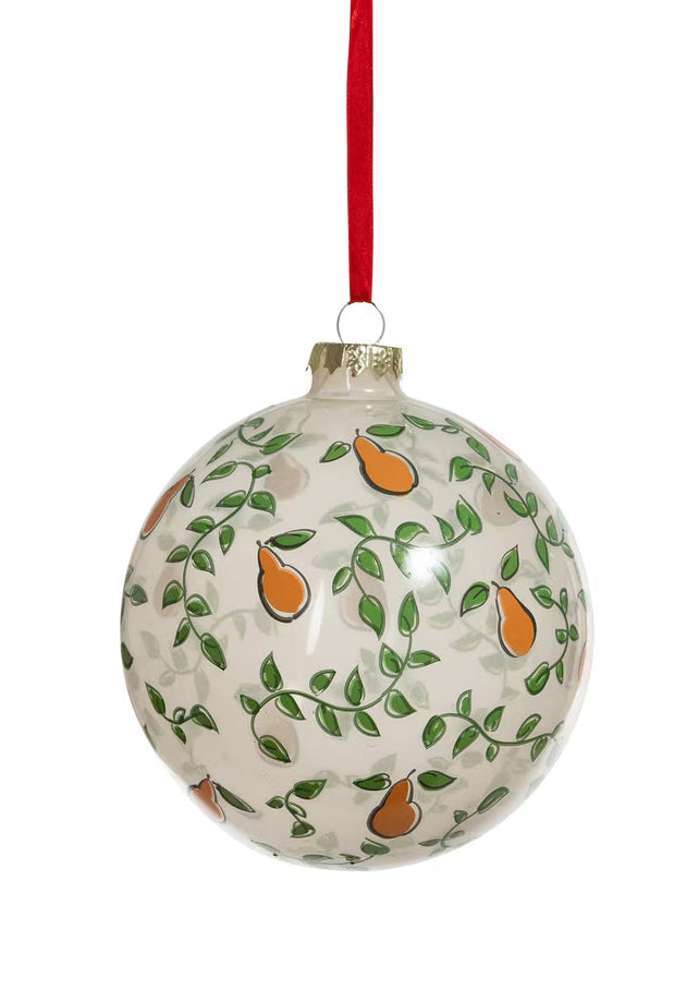 Whimsical Glass Pear Tree Christmas Ball Ornament