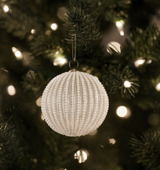 5" Glass Ornament with Wired White Beading
