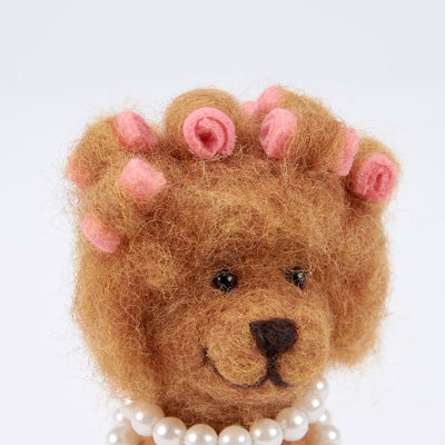 Felt Glam Dog with Curlers and Pearl Necklace