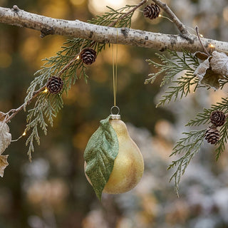 Hand-Painted Glass Pear Ornament with Glitter and Sugar