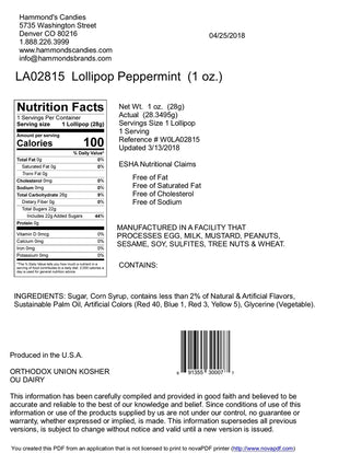 Hammond's Handmade Lollipop - Peppermint