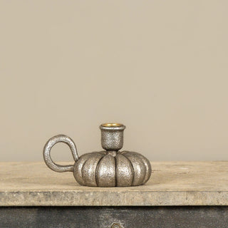 Pewter Color Pumpkin Taper Candle Holder