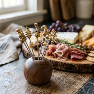Mango Wood Holder with 8 Appetizer Picks