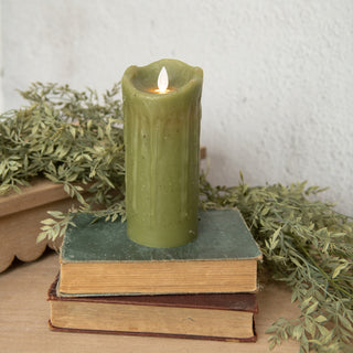 Moving Flame Green Pillar Candle - Choose Size