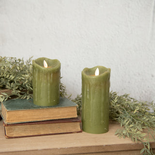 Moving Flame Green Pillar Candle - Choose Size